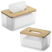 Lonian 2-Pack Tissue Box Cover Set, Bamboo Lid with Clear Plastic Base, Fits Compactl Tissues, Decorative Holder for Office, Bedroom