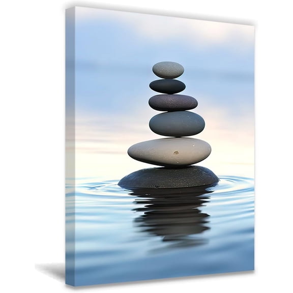 QIXIANG Zen Canvas Wall Art Zen Stone Painting Prints Spa Meditation Painting Artwork for Spa Yoga Room Bathroom Wall Decor Frame (12.00" x 18.00", Zen 1)