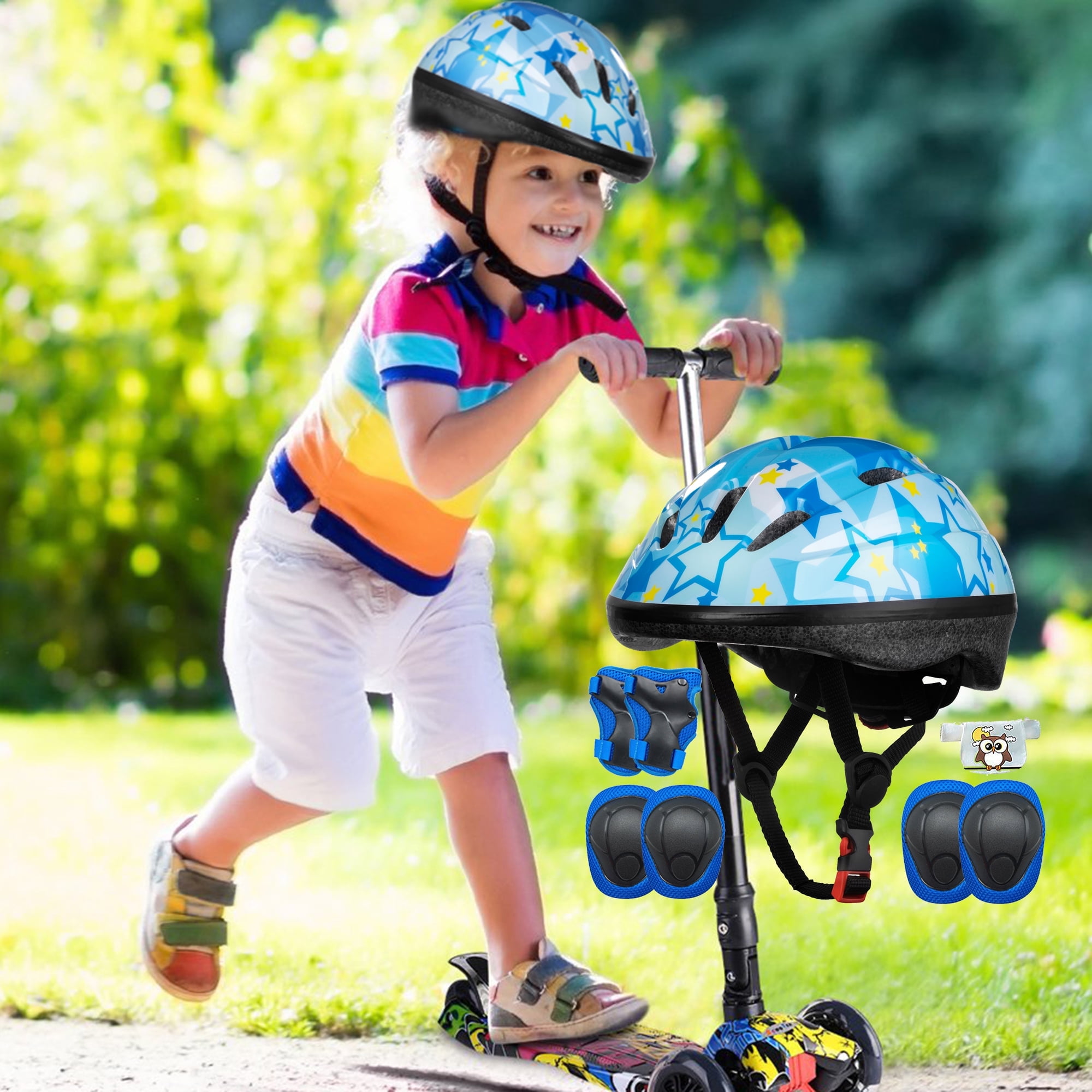 QIYAA Kids Bicycle Helmet Protective Gear Set Children Boys Mtb Bike Helmet Girl Cycling Knee Elbow Wrist Pads for 4~110 Years