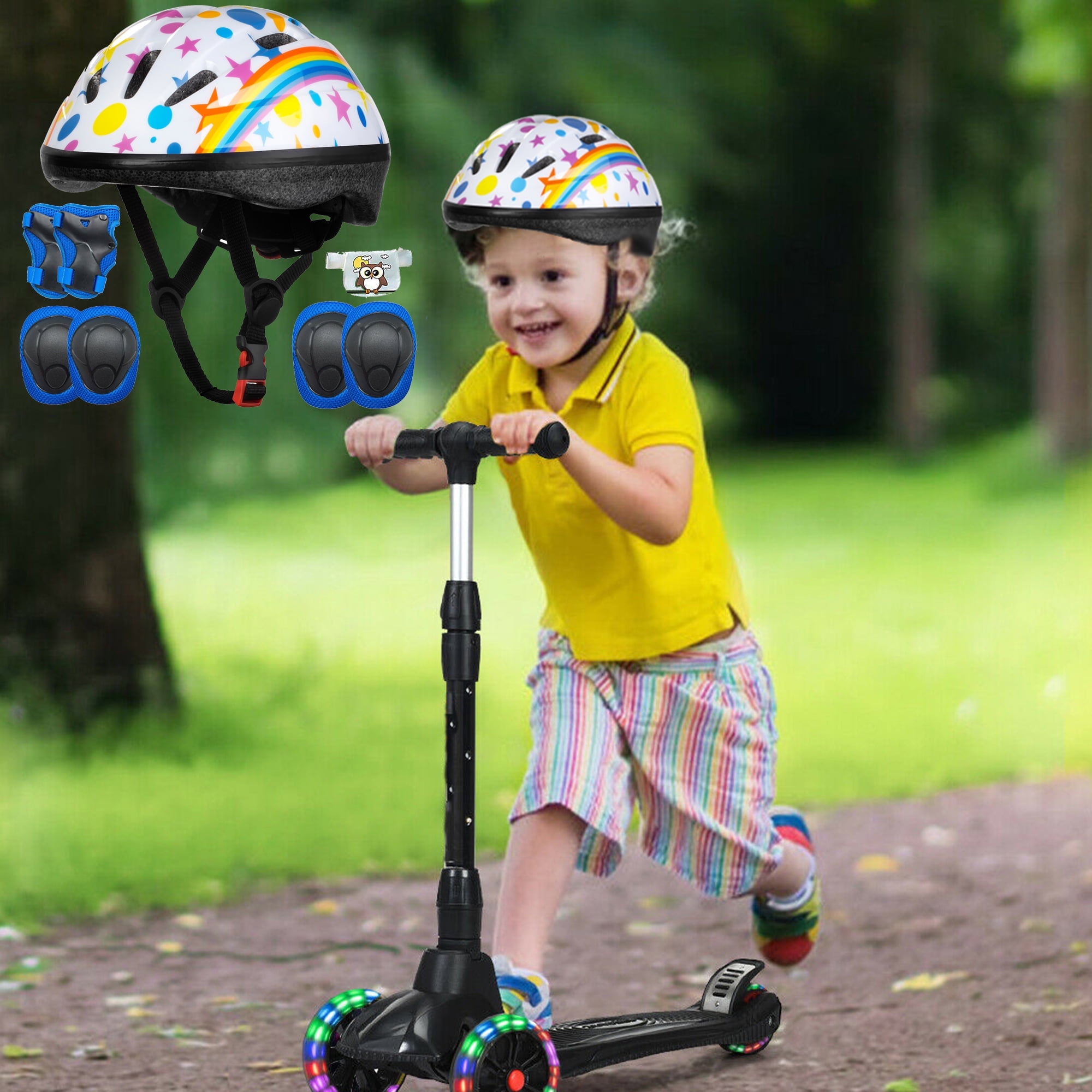 QIYAA Kids Bicycle Helmet Protective Gear Set Children Boys Mtb Bike Helmet Girl Cycling Knee Elbow Wrist Pads for 4~110 Years
