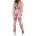 thumbnail image 1 of QIYAGBSA 2 Piece Outfits for Women Velour Hooded Pullover and Jogger Pants Set Casual Tracksuit for Sporty Days (Pink, 3XL), 1 of 8