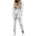 thumbnail image 1 of QIYAGBSA 2 Piece Outfits for Women Velour Hooded Pullover and Jogger Pants Set Casual Tracksuit for Sporty Days (White, XL), 1 of 8