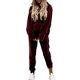 thumbnail image 1 of QIYAGBSA 2 Piece Outfits for Women Velour Hooded Pullover and Jogger Pants Set Casual Tracksuit for Sporty Days (Wine, XL), 1 of 8
