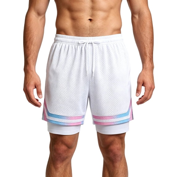 QIYAGBSA Basketball Shorts for Men 2 in 1 Mesh with Compression Liner Drawstring Elastic Waist Side Pockets Dolphin Hem Lightweight Gym Training Summer