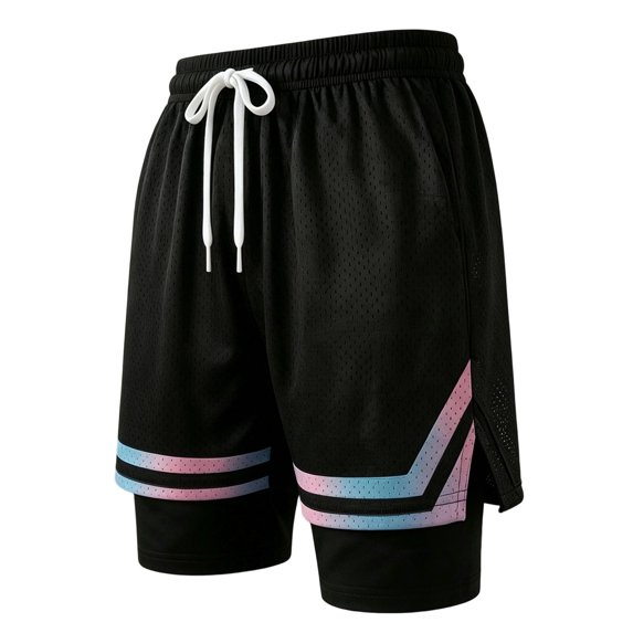 QIYAGBSA Basketball Shorts for Men 2 in 1 Mesh with Compression Liner Drawstring Elastic Waist Side Pockets Dolphin Hem Lightweight Gym Training Summer