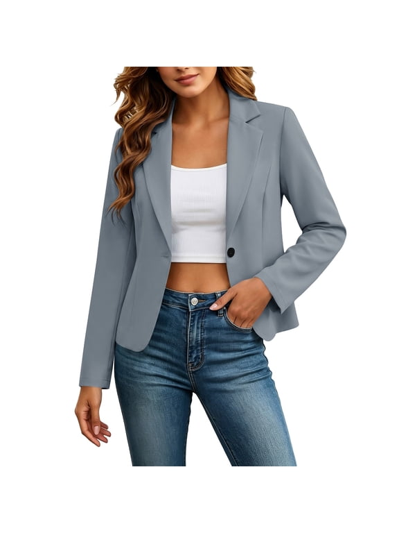 Blazer for Women, Cropped Long Sleeve Lapel Collar Single Button for Office and Casual