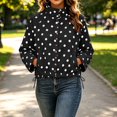 thumbnail image 1 of QIYAGBSA Button Down Jackets for Women Soft Polka Dot Stand Collar Drawstring Hem Long Sleeve Lightweight Fall Casual Outerwear with Side Pockets Outerwear Jackets(Black, 3XL), 1 of 8
