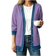 thumbnail image 1 of QIYAGBSA Cardigan Sweaters for Women Denim Patchwork Button Down Ribbed Knit Long Sleeve Fall Winter Casual Mid Length Tops with Pockets, 1 of 5