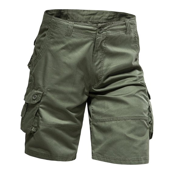 QIYAGBSA Cargo Shorts for Men Cotton Button Zip Fly with Belt Loops Flap Cargo Pockets Straight Leg Knee Length Casual Outdoor Walking Summer