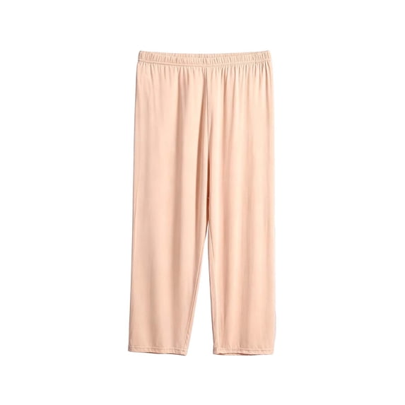 QIYAGBSA Casual Pants for Women Capri Length Elastic Waist Relaxed Fit Soft Sleepwear Cropped Bottoms for Spring Summer (Beige, 3XL)