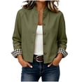 thumbnail image 1 of QIYAGBSA Cropped Jackets for Women Ruffle Stand Collar Button Down Plaid Cuffs Lightweight Long Sleeve with Pockets for Fall Casual Weekend Wear, 1 of 9