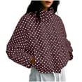 thumbnail image 1 of QIYAGBSA Cropped Puffer Jackets for Women Polka Dot Stand Collar Full Zip Long Sleeve with Pockets Drawstring Hem for Fall Weekend and Outdoor Walks, 1 of 8