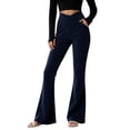 thumbnail image 1 of QIYAGBSA Crossover Flare Pants for Women Ribbed High Waisted Bell Bottom Bootcut Stretch Solid Trousers with Side Pockets Office Casual Fall, 1 of 5