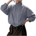 thumbnail image 1 of QIYAGBSA Gingham Cropped Puffer Jacket for Women Stand Collar Zip Up Long Sleeve Elastic Hem with Pockets for Fall Dinner and Weekend Wear, 1 of 9