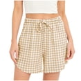 thumbnail image 1 of QIYAGBSA Gingham Drawstring Shorts for Women Elastic Waist with Pockets Relaxed Fit Casual Summer (Khaki 2XL), 1 of 4