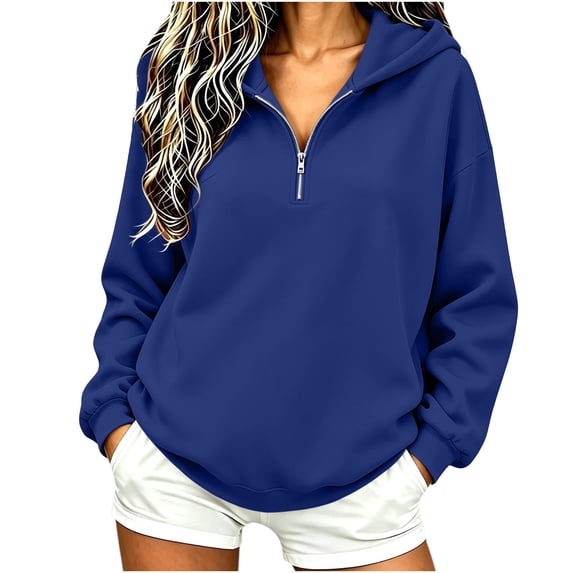 QIYAGBSA Half Zip Hoodie for Women Soft Loose Pullover Sweatshirt Long Sleeve Fall Winter Outdoor Casual