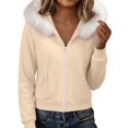 thumbnail image 1 of QIYAGBSA Hoodies for Women Zip Up Collar Hooded Sweatshirt with Pockets Ribbed Cuffs Casual Winter Outwear (Beige, L), 1 of 9