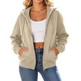 thumbnail image 1 of QIYAGBSA Hoodies for Women Zip Up Long Sleeve Hooded Sweatshirt with Drawstring Kangaroo Pockets Ribbed Cuffs Casual Fall Winter (Beige, M), 1 of 9