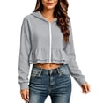 thumbnail image 1 of QIYAGBSA Hoodies for Women Zip Up Ruffle Hem Cropped Long Sleeve Sweatshirt with Ribbed Cuffs Casual Sportswear (Gray, L), 1 of 7