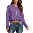 thumbnail image 1 of QIYAGBSA Hoodies for Women Zip Up Ruffle Hem Cropped Long Sleeve Sweatshirt with Ribbed Cuffs Casual Sportswear (Purple, S), 1 of 7