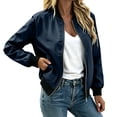 thumbnail image 1 of QIYAGBSA Jackets for Women Zip Up Lightweight Bomber Outerwear with Ribbed Trims and Side Pockets Casual Fall Spring (Navy, L), 1 of 7