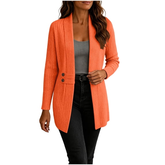 QIYAGBSA Long Open Front Cardigan Sweaters for Women Shawl Collar Ribbed Knit Long Sleeve Fall Winter Casual Lightweight Cover Ups with Waist Detail