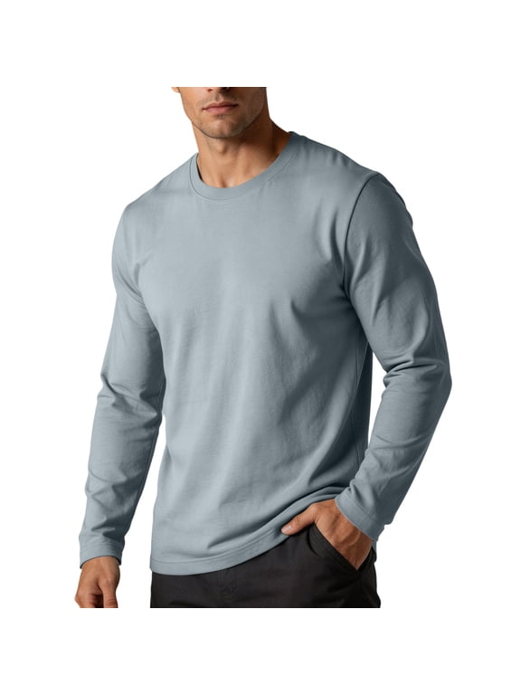 Long Sleeve T Shirts for Men Crewneck Regular Fit Soft Cotton Solid Color Basic Casual Fall Winter Everyday Layer Pullover Tops