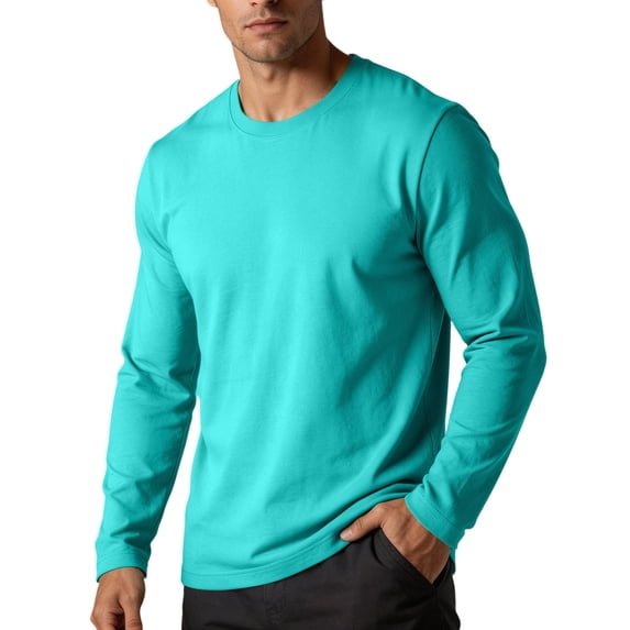 QIYAGBSA Long Sleeve T Shirts for Men Crewneck Regular Fit Soft Cotton Solid Color Basic Casual Fall Winter Everyday Layer Pullover Tops