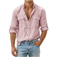thumbnail image 1 of QIYAGBSA Men's Long Sleeve Button Down Shirt, Textured Cotton Linen Work Shirt with Double Pockets for Casual Office and Weekend, 1 of 8