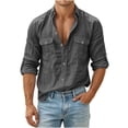thumbnail image 1 of QIYAGBSA Men's Long Sleeve Button Down Shirt, Textured Cotton Linen Work Shirt with Double Pockets for Casual Office and Weekend, 1 of 8
