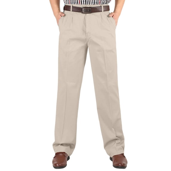 QIYAGBSA Men's Pleated Pants High Waist Straight Leg Relaxed Fit Business Casual Trousers (Gray, 31)