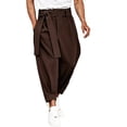 thumbnail image 1 of QIYAGBSA Men's Tie Waist Harem Pants Relaxed Drop Crotch Tapered Leg Casual Trousers with Side Pockets Streetwear Style (Brown, 3XL), 1 of 7