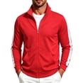 thumbnail image 1 of QIYAGBSA Mens Stand Collar Full Zip Track Jacket Contrast Stripe Long Sleeve Sweatshirt Jacket with Pockets for Casual Gym Running Fall, 1 of 6