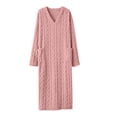 thumbnail image 1 of QIYAGBSA Nightgown for Women Soft Fleece Cable Knit V Neck Long Sleeve with Pockets Sleepwear (Pink, XL), 1 of 6