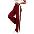 thumbnail image 1 of QIYAGBSA Pants for Women Side Stripe Wide Leg Drawstring Elastic Waist with Pockets Full Length Casual Athletic Pants (Wine 2XL), 1 of 7