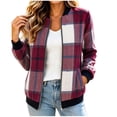 thumbnail image 1 of QIYAGBSA Plaid Bomber Jackets for Women Full Zip Baseball Collar Short Long Sleeve with Side Pockets Warm Winter Casual Fall Outerwear, 1 of 7