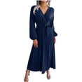 thumbnail image 1 of QIYAGBSA Pleated Maxi Dress for Women Soft V Neck Tie Waist Swing Dress Lantern Sleeve Long Sleeve Fall Winter, 1 of 8