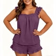 thumbnail image 1 of QIYAGBSA Plus Size 2 Piece Pajama Set for Women Sleeveless Ruffle Trim Top and Shorts with Pockets Relaxed Fit Sleepwear (Purple XL), 1 of 8