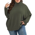 thumbnail image 1 of QIYAGBSA Plus Size Sweater for Women Oversized Batwing Sleeve Turtleneck Ribbed Trim Casual Fall Winter Pullover (Army Green XL), 1 of 6