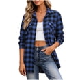 thumbnail image 1 of QIYAGBSA Shacket for Women Plaid Button Down Long Sleeve Relaxed Fit Casual Outerwear with Pockets for Fall Spring Daily Wear (Blue, S), 1 of 8