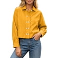 thumbnail image 1 of QIYAGBSA Shirts for Women Button Down Collared Long Sleeve Cropped Cotton Linen Blend Relaxed Fit Casual Everyday Wear (Yellow, L), 1 of 5