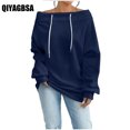 thumbnail image 1 of QIYAGBSA Spring Fall Tops for Women's Off Shoulder Hoodless Sweatshirts Loose Lightweight Clothes Women Fall Casual Drawstring Pullover Sweatshirts(Navy,M), 1 of 7