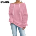 thumbnail image 1 of QIYAGBSA Spring Fall Tops for Women's Off Shoulder Hoodless Sweatshirts Loose Lightweight Clothes Women Fall Casual Drawstring Pullover Sweatshirts(Pink,M), 1 of 7