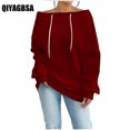 thumbnail image 1 of QIYAGBSA Spring Fall Tops for Women's Off Shoulder Hoodless Sweatshirts Loose Lightweight Clothes Women Fall Casual Drawstring Pullover Sweatshirts(Red,2XL), 1 of 7