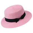thumbnail image 1 of QIYAGBSA Straw Hats for Women Flat Top Wide Brim Bow Detail Summer Beach Vacation (Pink Free Size), 1 of 5