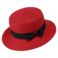 thumbnail image 1 of QIYAGBSA Straw Hats for Women Flat Top Wide Brim Bow Detail Summer Beach Vacation (Red Free Size), 1 of 4
