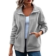 thumbnail image 1 of QIYAGBSA Sweatshirt for Women Zip Up Stand Collar Drawstring Front Pocket Ribbed Cuffs Casual Sportswear (Gray, M), 1 of 9
