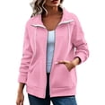 thumbnail image 1 of QIYAGBSA Sweatshirt for Women Zip Up Stand Collar Drawstring Front Pocket Ribbed Cuffs Casual Sportswear (Pink, XL), 1 of 9