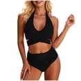 thumbnail image 1 of QIYAGBSA Swimsuit for Women 2 Piece Tankini Bathing Suit Halter Wrap Top High Waisted Ruched Bottom (Black 2XL), 1 of 7