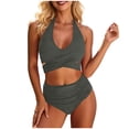 thumbnail image 1 of QIYAGBSA Swimsuit for Women 2 Piece Tankini Bathing Suit Halter Wrap Top High Waisted Ruched Bottom (Gray XL), 1 of 7